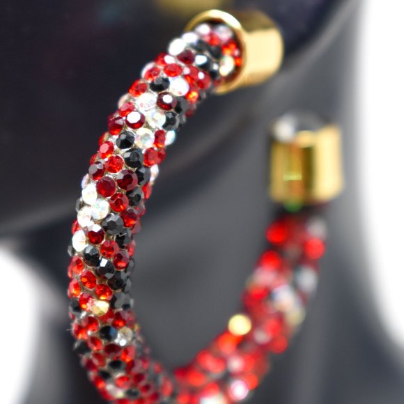 1.75" Black/Red/AB Pave Wrap Rhinestone Hoops (B) - Picture 5 of 12